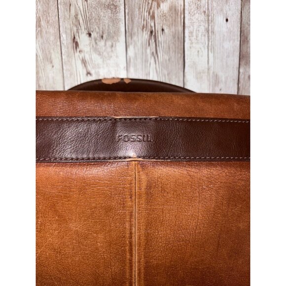 Men's Fossil Brown Leather Satchel Messenger Computer Laptop Bag Buckle Closure - Picture 7 of 16